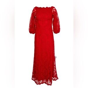 Tadashi Shoji Red Lace Long Sleeve Dress